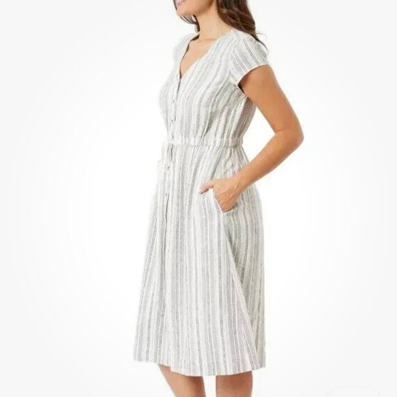 Briggs Dress 2X Linen Midi Pockets Buttons Stretch Lagenlook Coastal Beachy - Picture 5 of 16